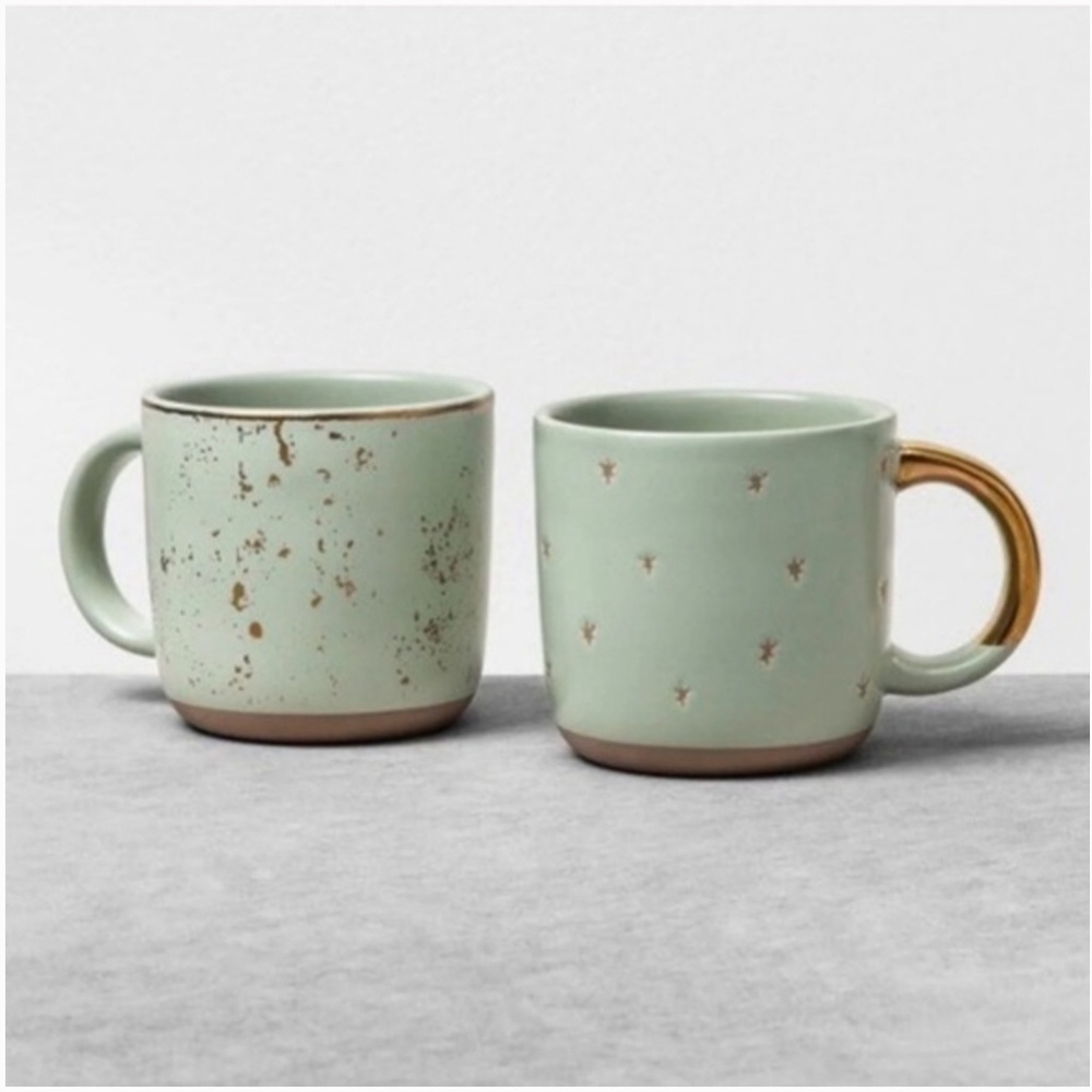 Hearth and Home Mini Mugs Mint Green and Gold